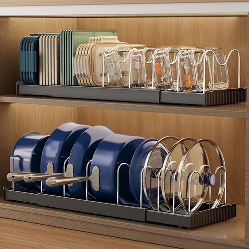 Expandable Pot Lid Organizer with 9 Adjustable Dividers