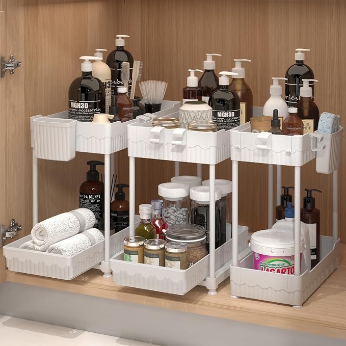 3-Pack 2-Tier Under Sink Organizers with Sliding Drawers