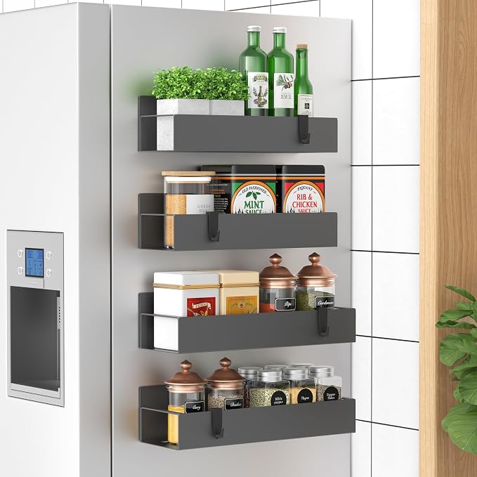 4-Pack Black Magnetic Refrigerator Spice Racks