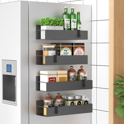 4-Pack Black Magnetic Refrigerator Spice Racks