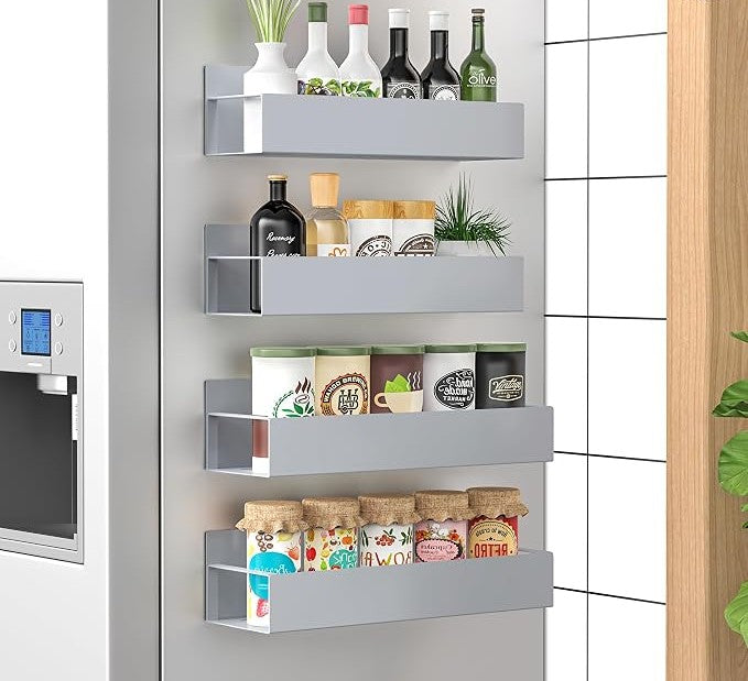 4-Pack Black Magnetic Refrigerator Spice Racks